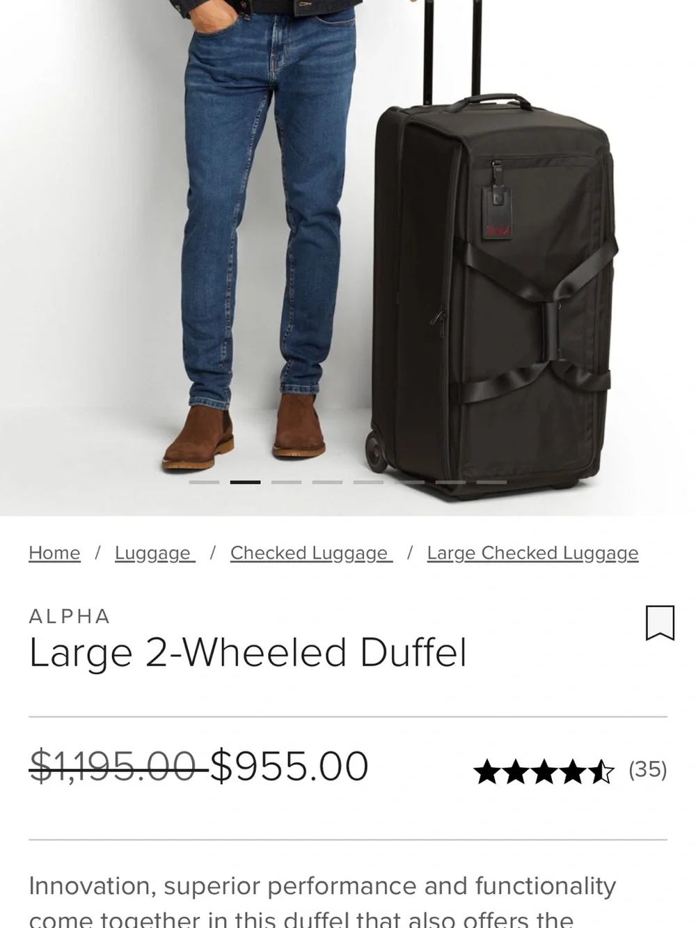 TUMI Alpha Brown Rolling Travel Duffel Bag